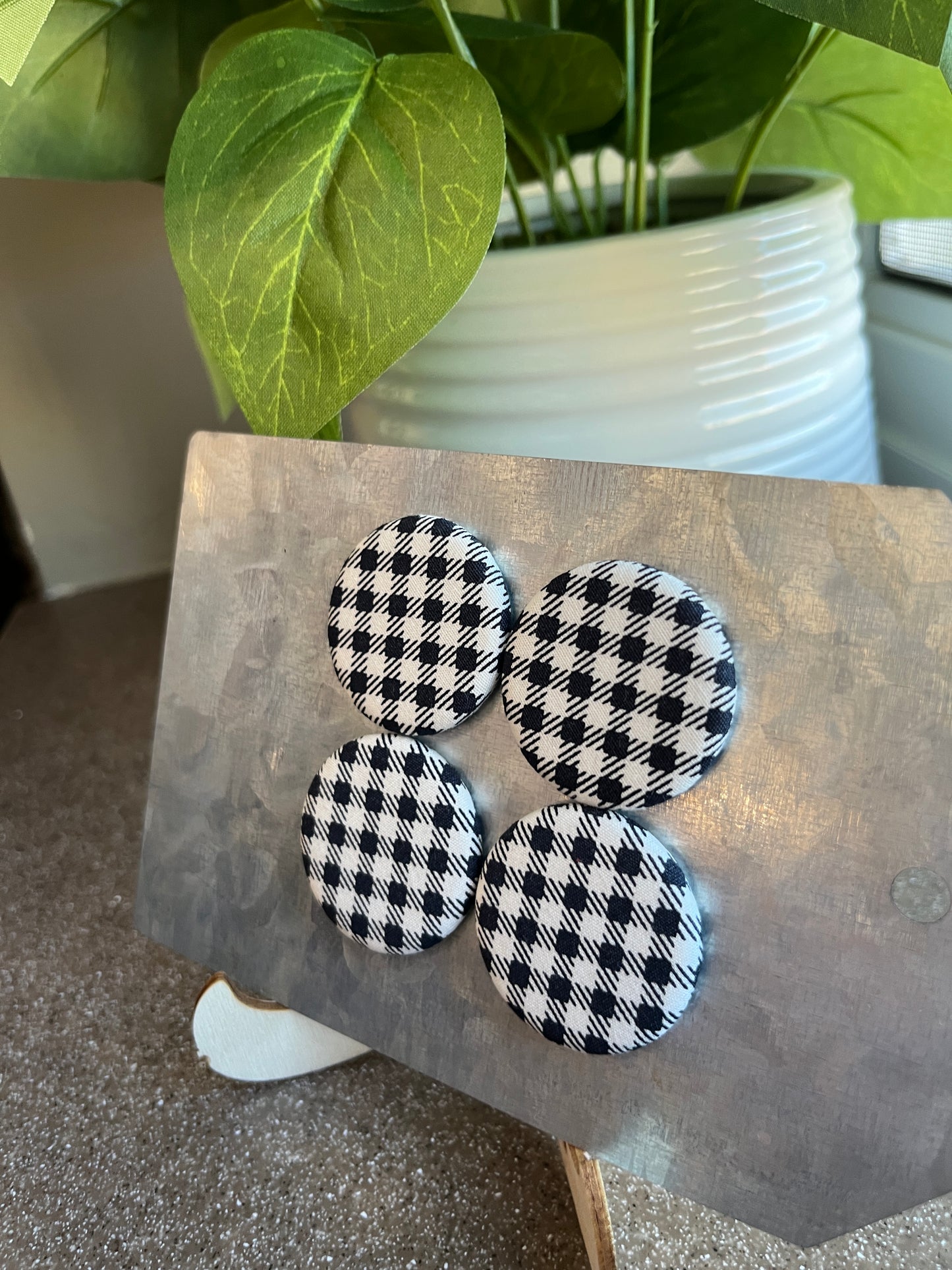 Black and White Buffalo Plaid 1.25" Fabric Magnet Set of Four