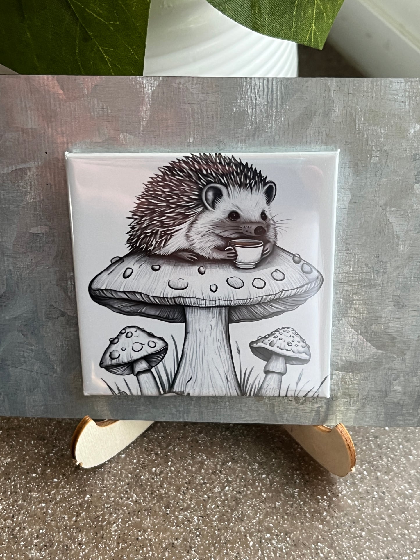 Hedgehog on a Mushroom 2.5" Square Magnet