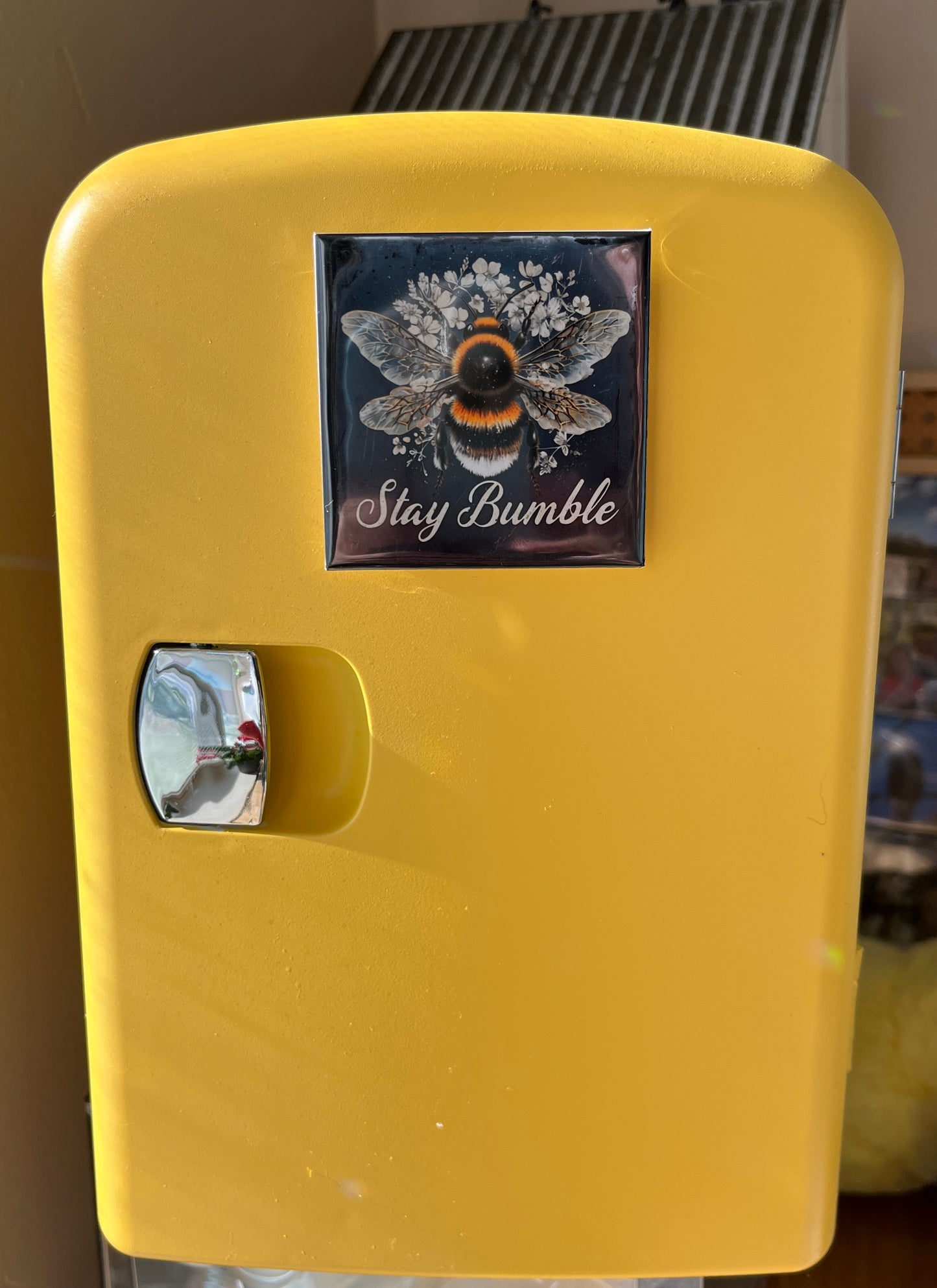 Stay Bumble Bumble Bee 2.5" Square Fridge Magnet