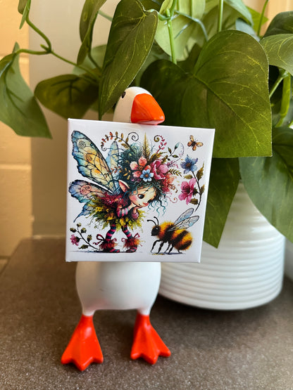 Spring Fairy with Bumble Bee 2.5" Square Magnet