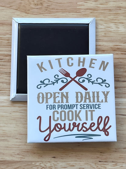Kitchen Open Daily 2.5" Square Magnet