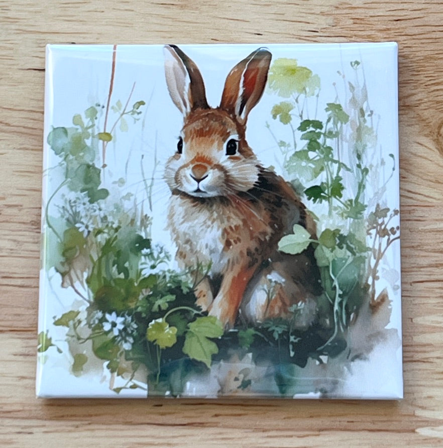 Watercolor Rabbit Art 2.5" Square Magnet