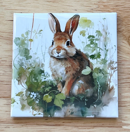 Watercolor Rabbit Art 2.5" Square Magnet