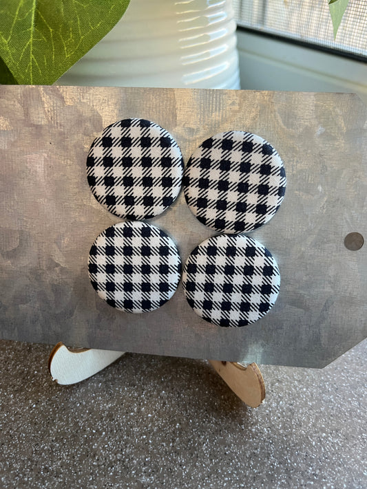 Black and White Buffalo Plaid 1.25" Fabric Magnet Set of Four