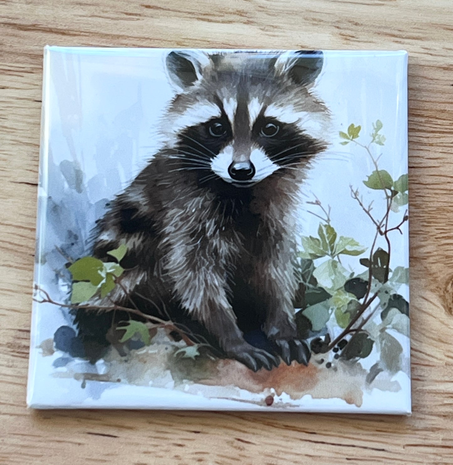 Watercolor Raccoon Art 2.5" Square Magnet