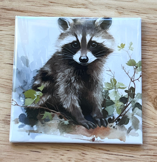 Watercolor Raccoon Art 2.5" Square Magnet