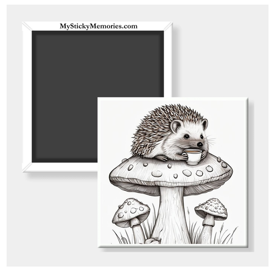 Hedgehog on a Mushroom 2.5" Square Magnet