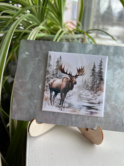 Watercolor Moose Art 2.5" Square Magnet