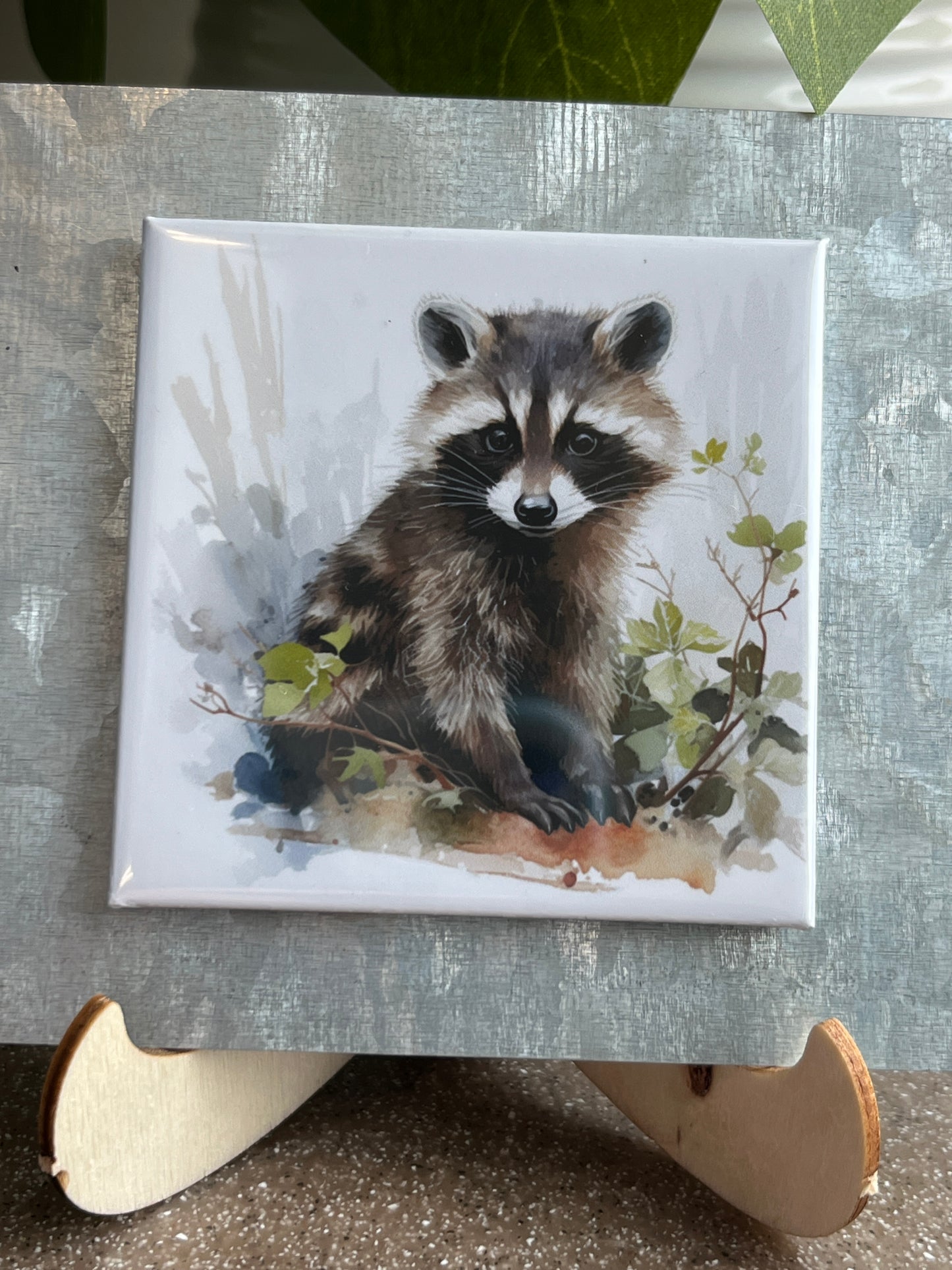 Watercolor Raccoon Art 2.5" Square Magnet