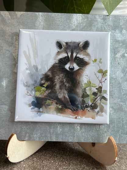 Watercolor Raccoon Art 2.5" Square Magnet