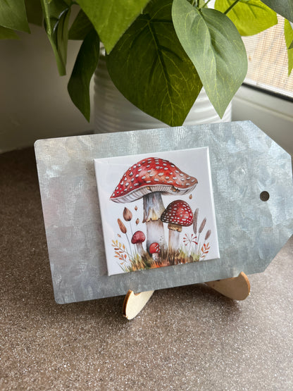 Watercolor Red Mushroom Art 2.5" Square Magnet
