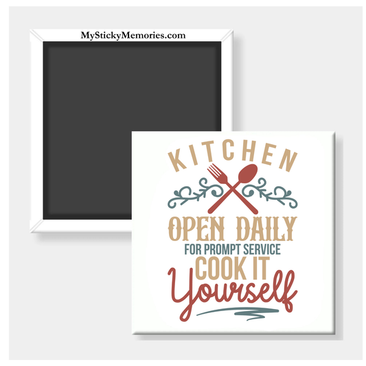 Kitchen Open Daily 2.5" Square Magnet