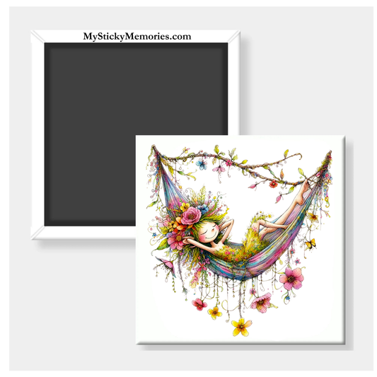 Spring Fairy in Hammock 2.5" Square Magnet
