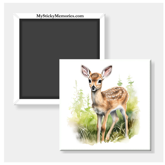 Watercolor Baby Deer Art 2.5" Square Magnet