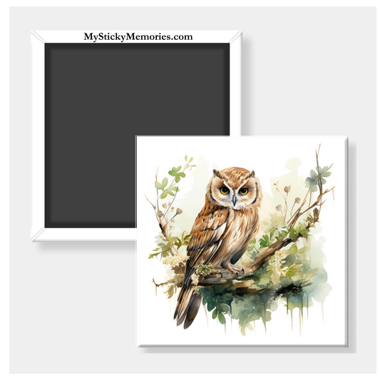 Watercolor Owl Art 2.5" Square Magnet