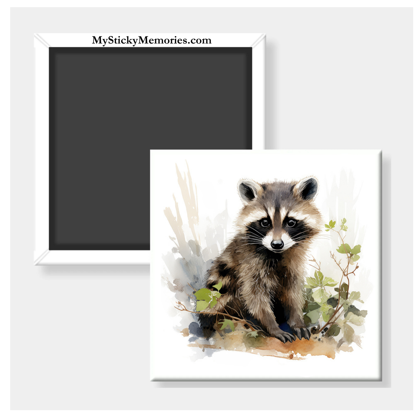 Watercolor Raccoon Art 2.5" Square Magnet