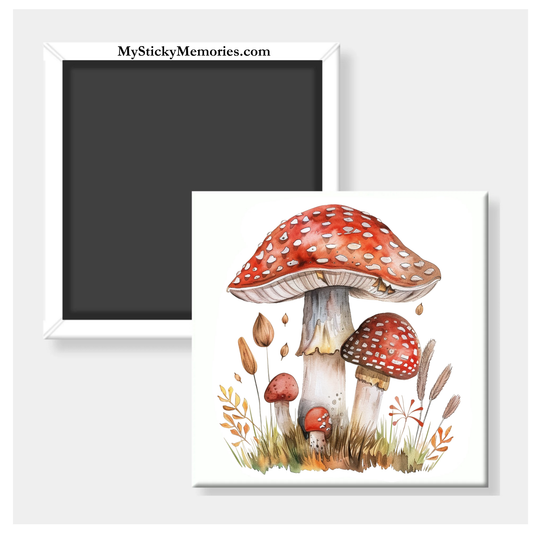 Watercolor Red Mushroom Art 2.5" Square Magnet
