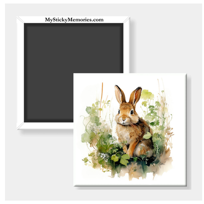 Watercolor Rabbit Art 2.5" Square Magnet